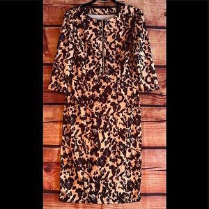 Sz XL Women’s Stretchy Midi Dress w/ 3/4 Length Sleeves and zip front detail